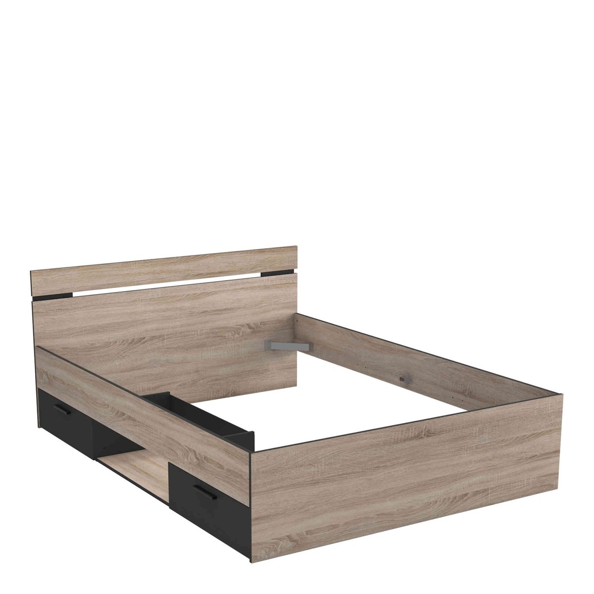 Lit avec 2 tiroirs, 1 niche de rangement bois foncé, TERRE DE NUIT