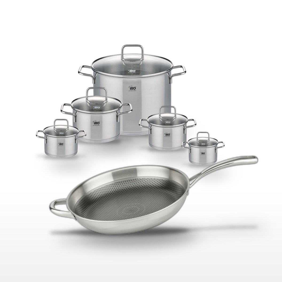 Batterie de cuisine 1 poêle 28cm + 5 faitouts RELIEF EVOLUTION inox, ELO