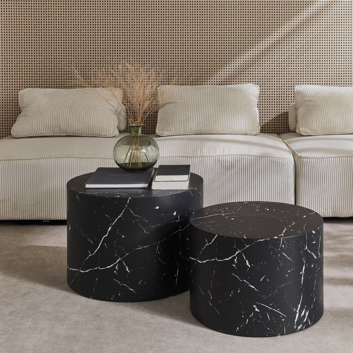 Set de 2 tables basses gigognes rondes effet marbre PAROS gris, SWEEEK