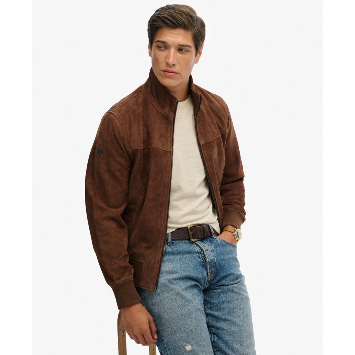 Veste en cuir Modern Sports marron, SUPERDRY