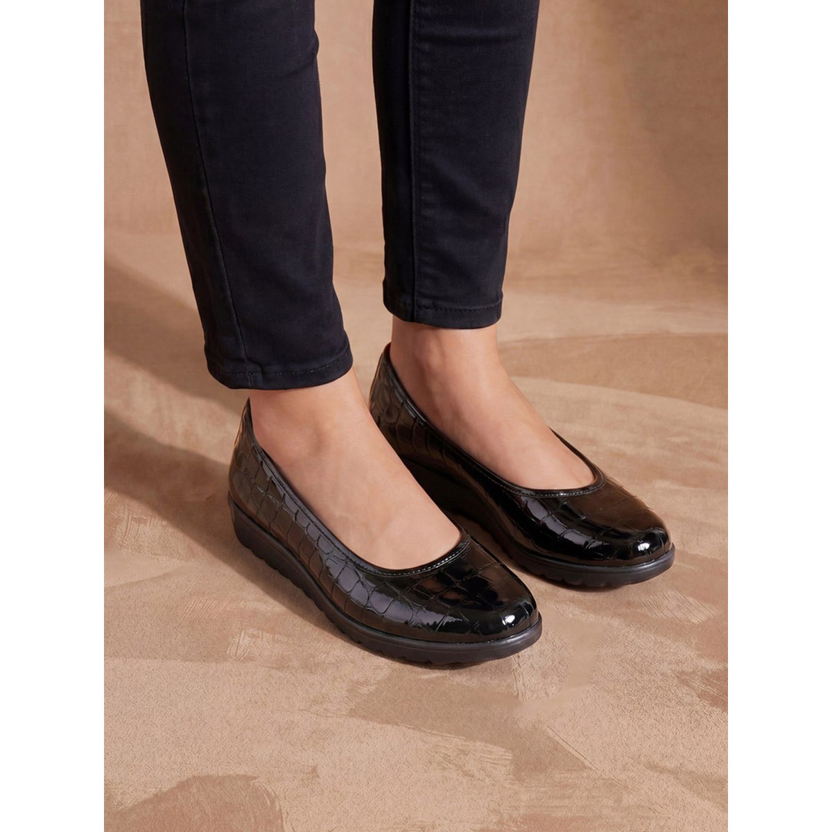 Ballerines cuir semelle amovible vernis noir, PEDICONFORT