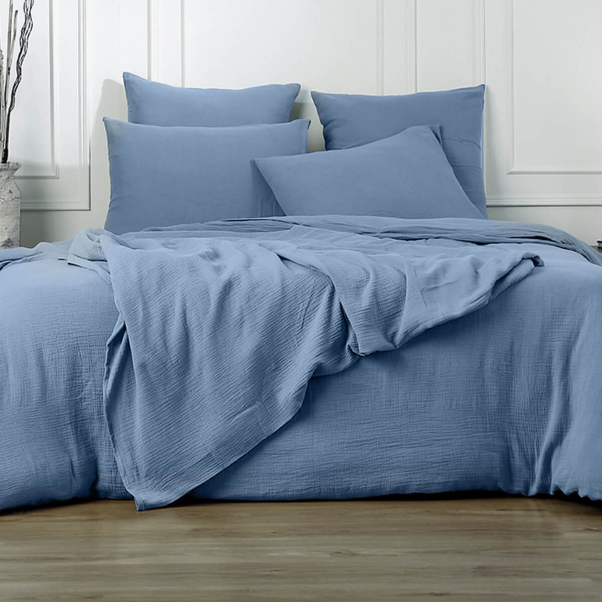 Parure + taies 50x70 gaze de coton ALMA Made in Europe bleu, FEBRONIE
