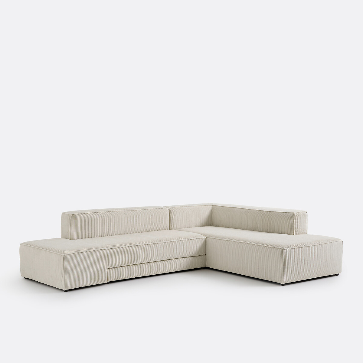 Canapé d'angle convertible, en velours côtelé moyennes côtes, GINOSA beige, LA REDOUTE INTERIEURS
