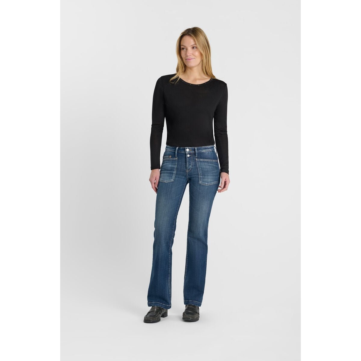 Jeans flare , longueur 34 blue, LE TEMPS DES CERISES