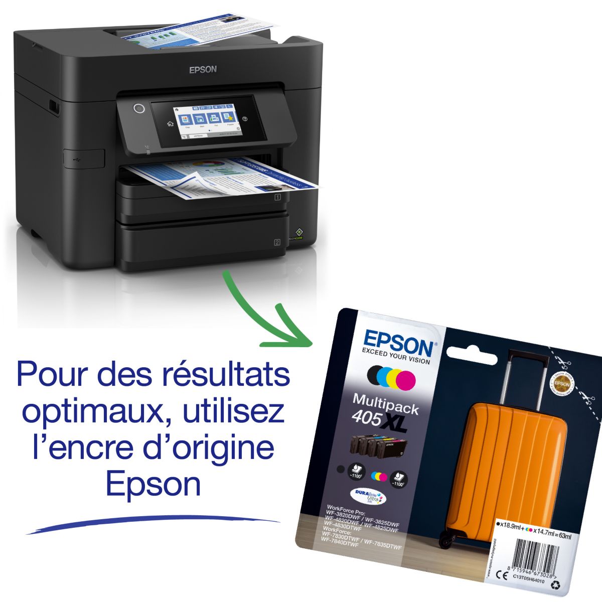 Imprimante jet d'encre WorkForce WF-4830DTWF couleur unique, EPSON