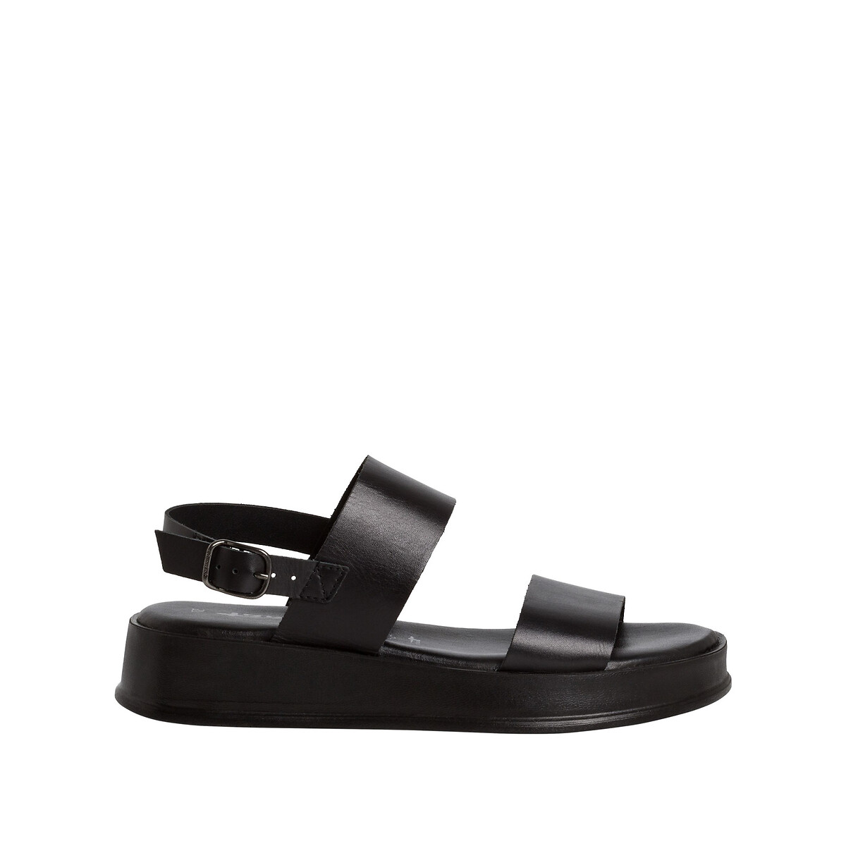 Sandales plateforme en cuir noir, TAMARIS
