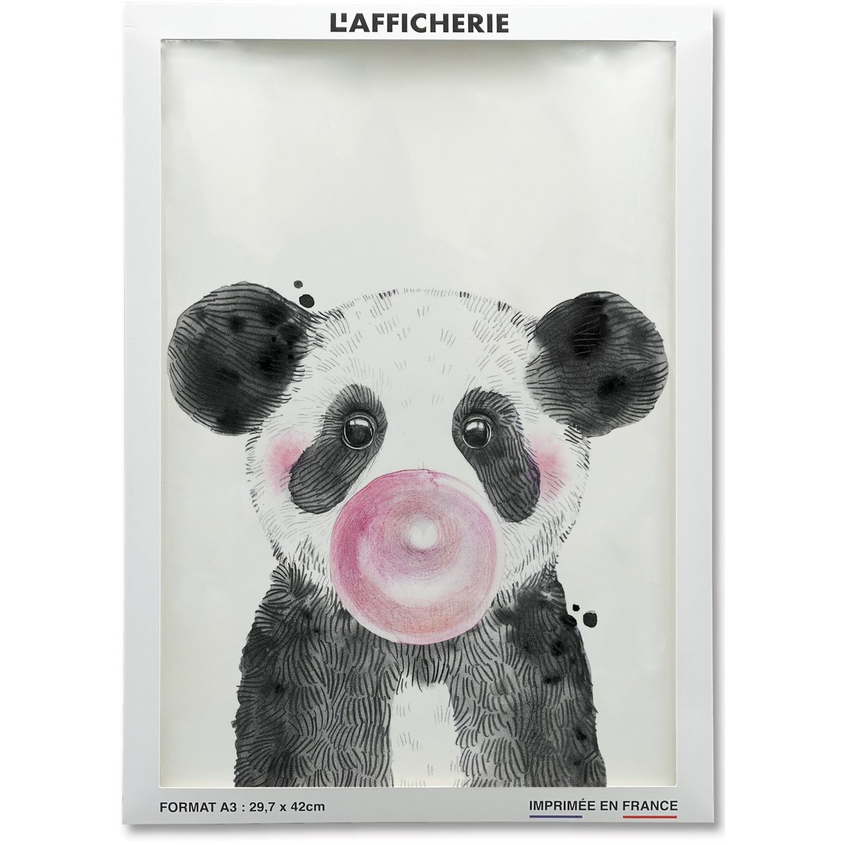 Affiche 'Bulle de Panda Rose' blanc, L'AFFICHERIE