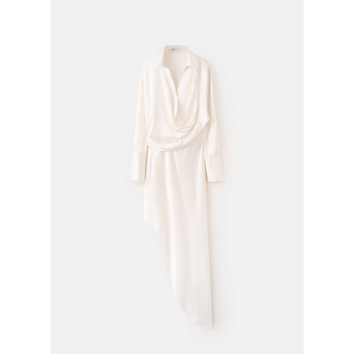 Robe satinée asymétrique blanc cassé, MANGO