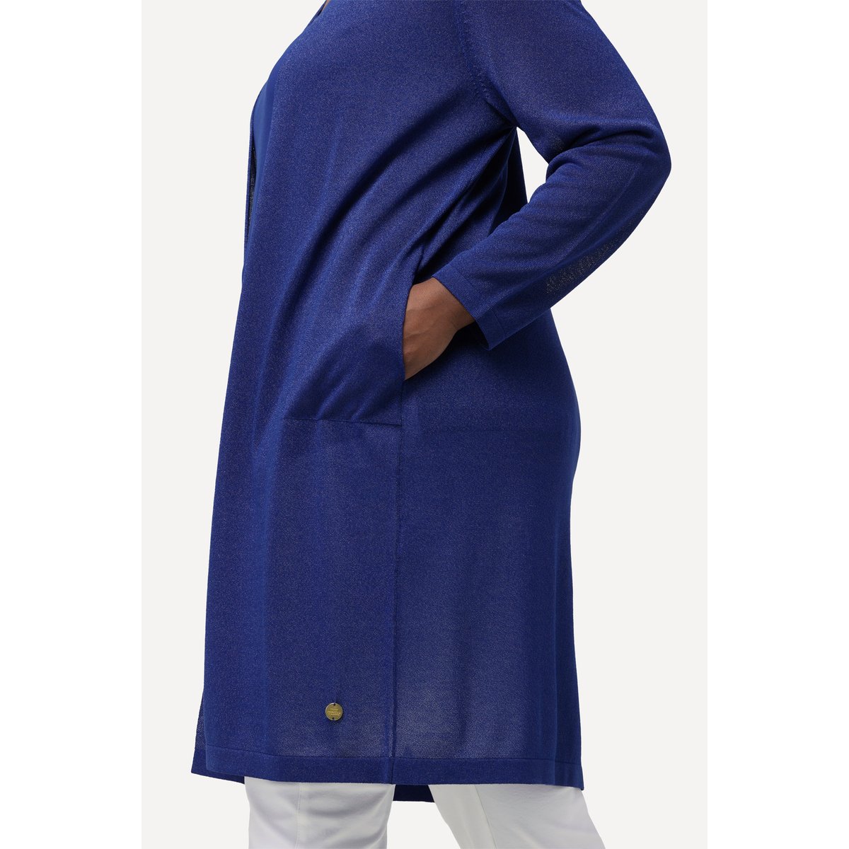 Cardigan long à encolure en V et col montant saphir foncé, ULLA POPKEN