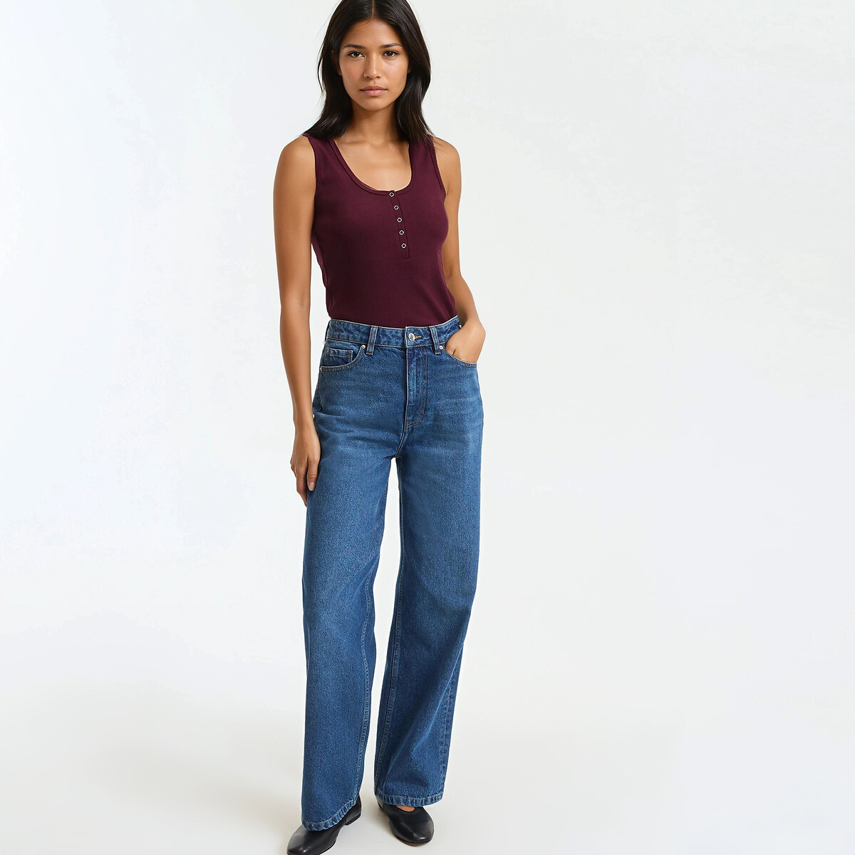 Vest with Grandad Collar and Wide Straps purple/plum, LA REDOUTE COLLECTIONS