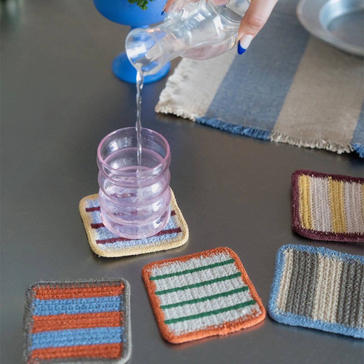 Lot de 6 dessous de verre COLOR ON bleu anil, marsala, grain de café, bleu jean, naturel, brun terre, rose, LORENA CANALS