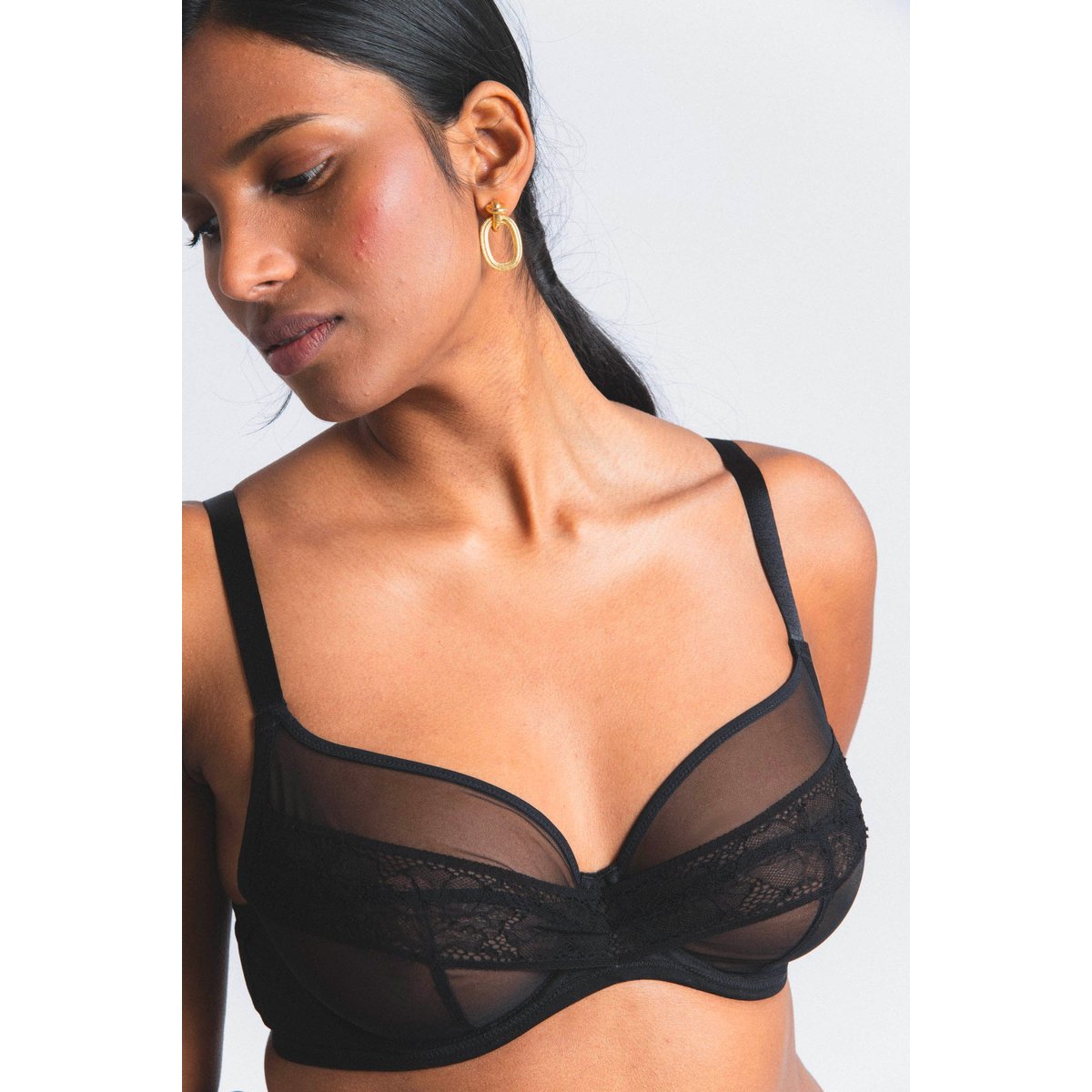 Soutien-gorge avec armatures grande taille en dentelle NUDITÉ noir, MAISON LEJABY