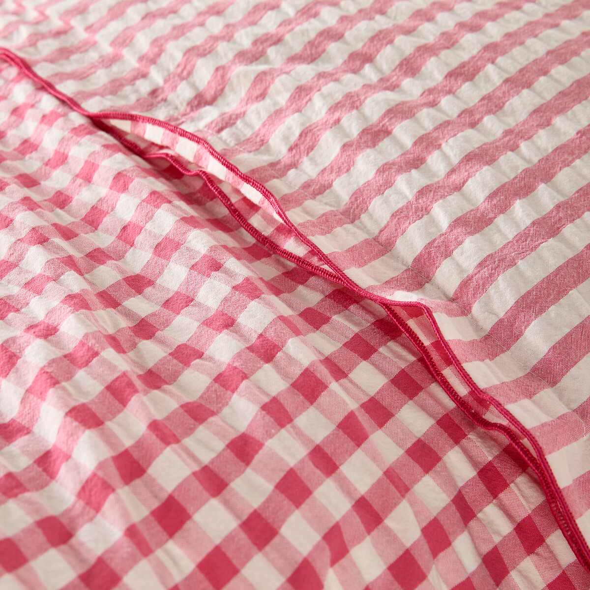 Housse de couette coton seersucker, COTTAGE FRAMBOISE framboise, LA REDOUTE INTERIEURS