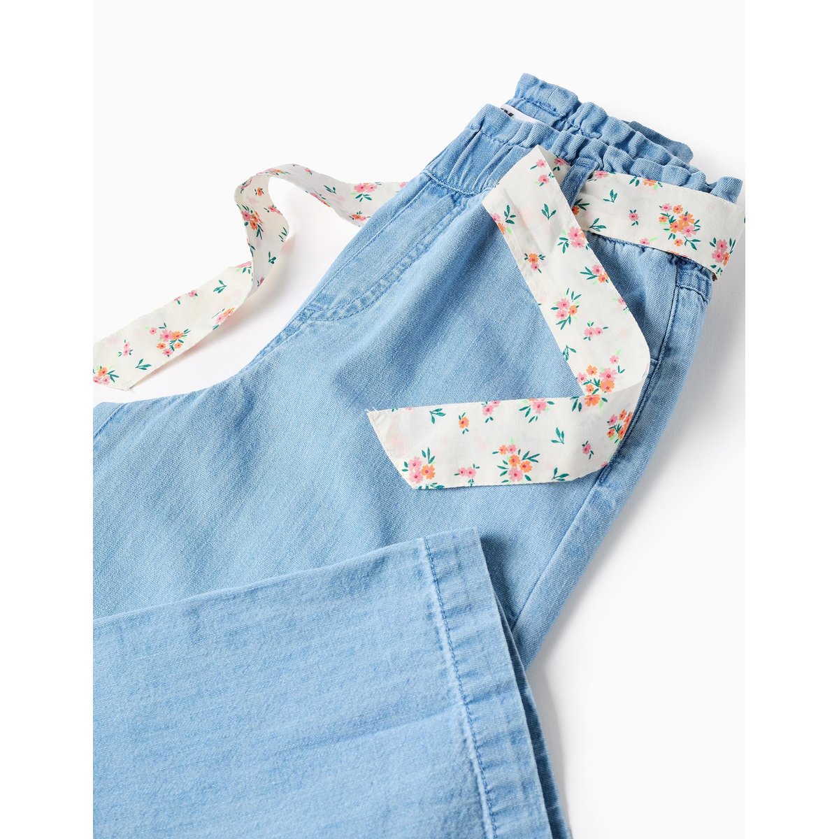 Pantalon en jean à jambe large avec ceinture à motif floral bleu, ZIPPY