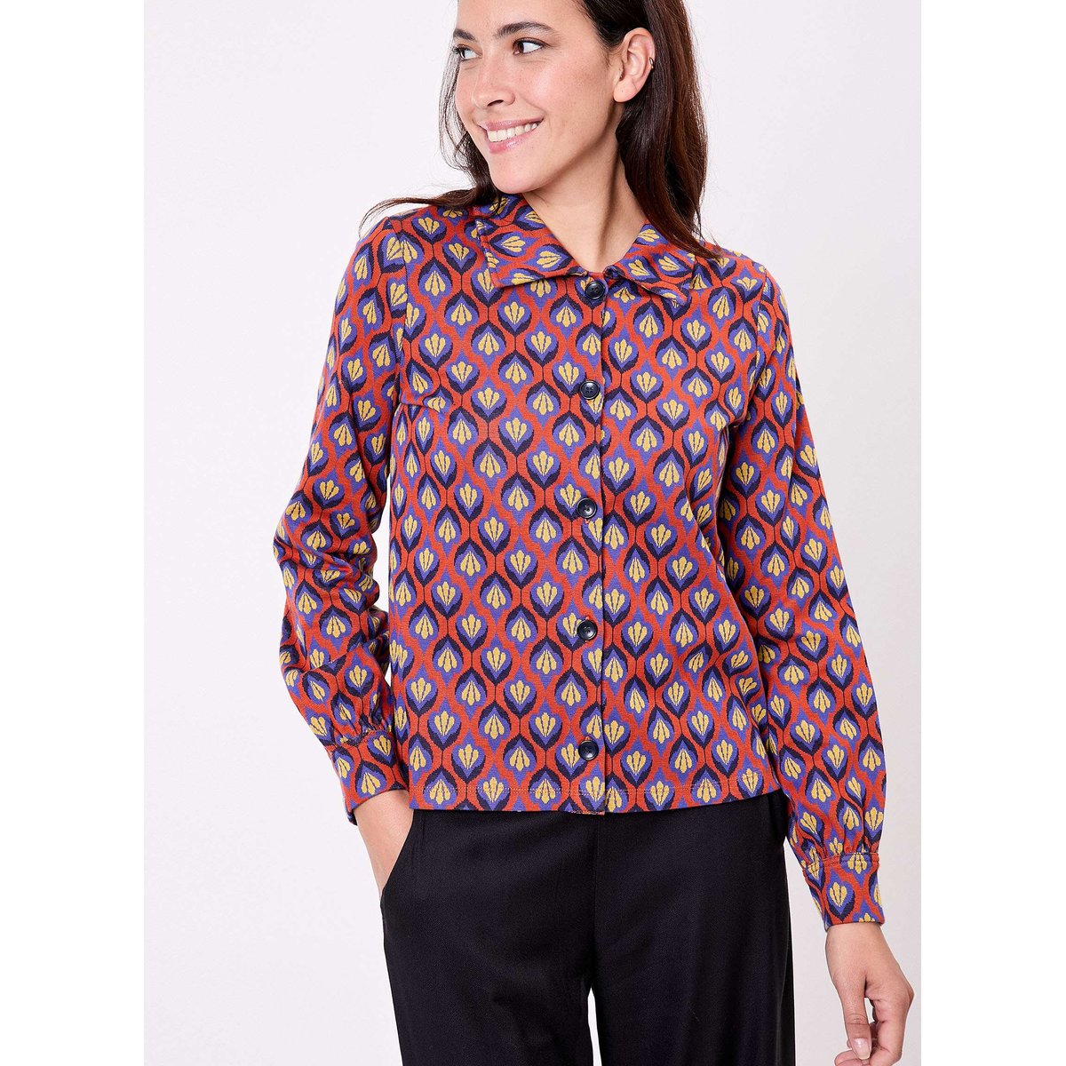 Veste courte maille jacquard bio SUMALI rose foncé, PRINCESSE NOMADE