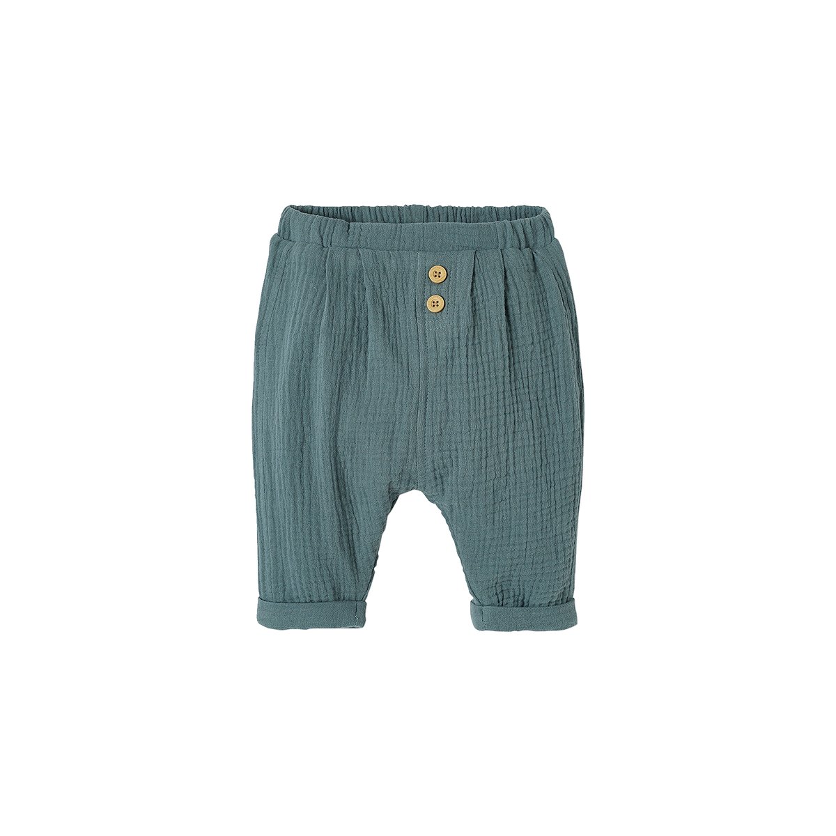 Pantalon coupe sarouel en gaze de coton bébé bleu, VERTBAUDET
