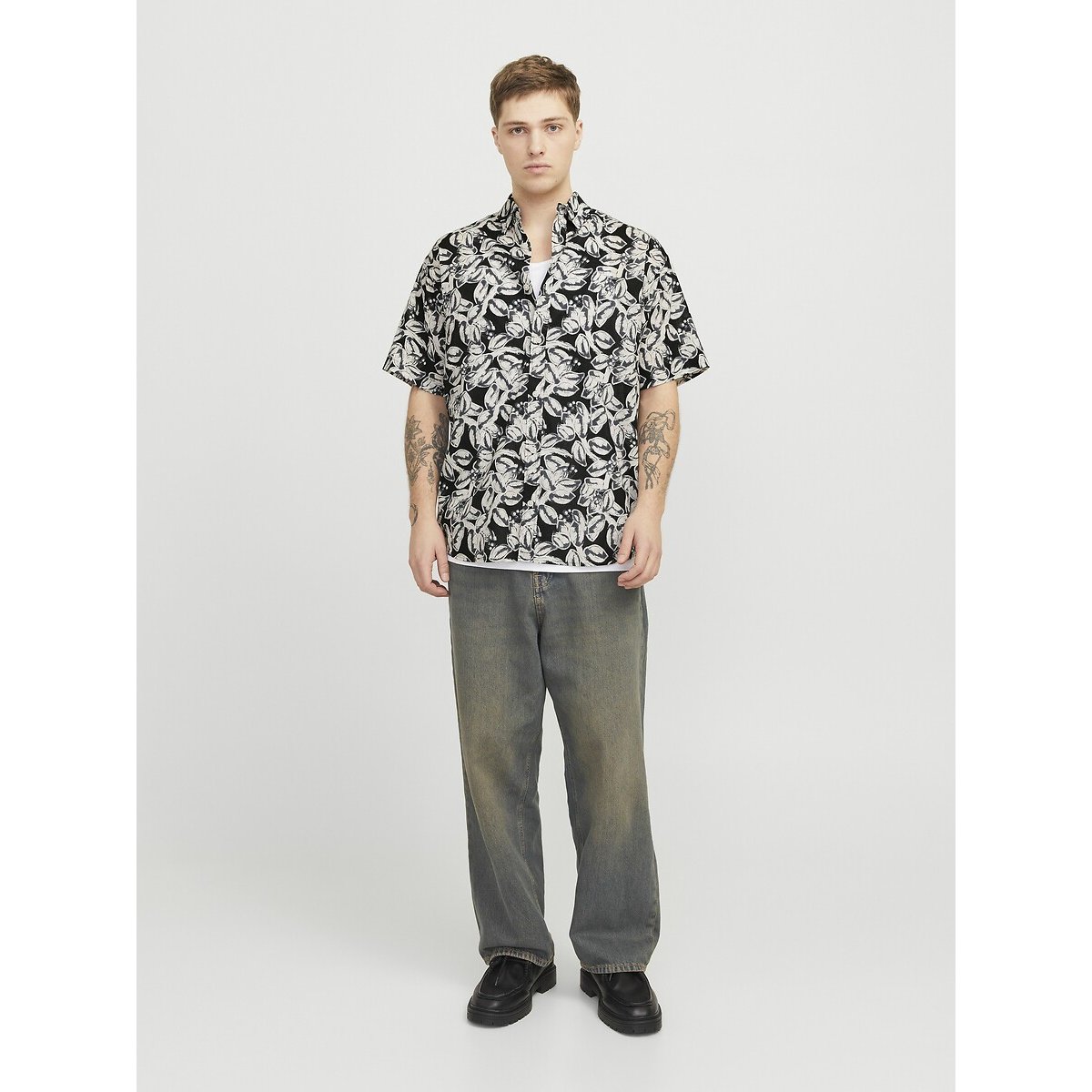 Bedrukt hemd in katoen zwart, JACK & JONES