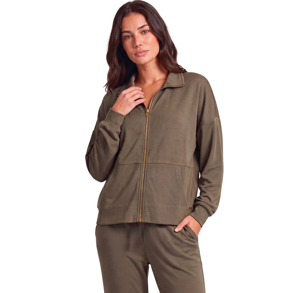 Pyjama pantalon jogger veste zippée Modal Flow kaki, SELMARK