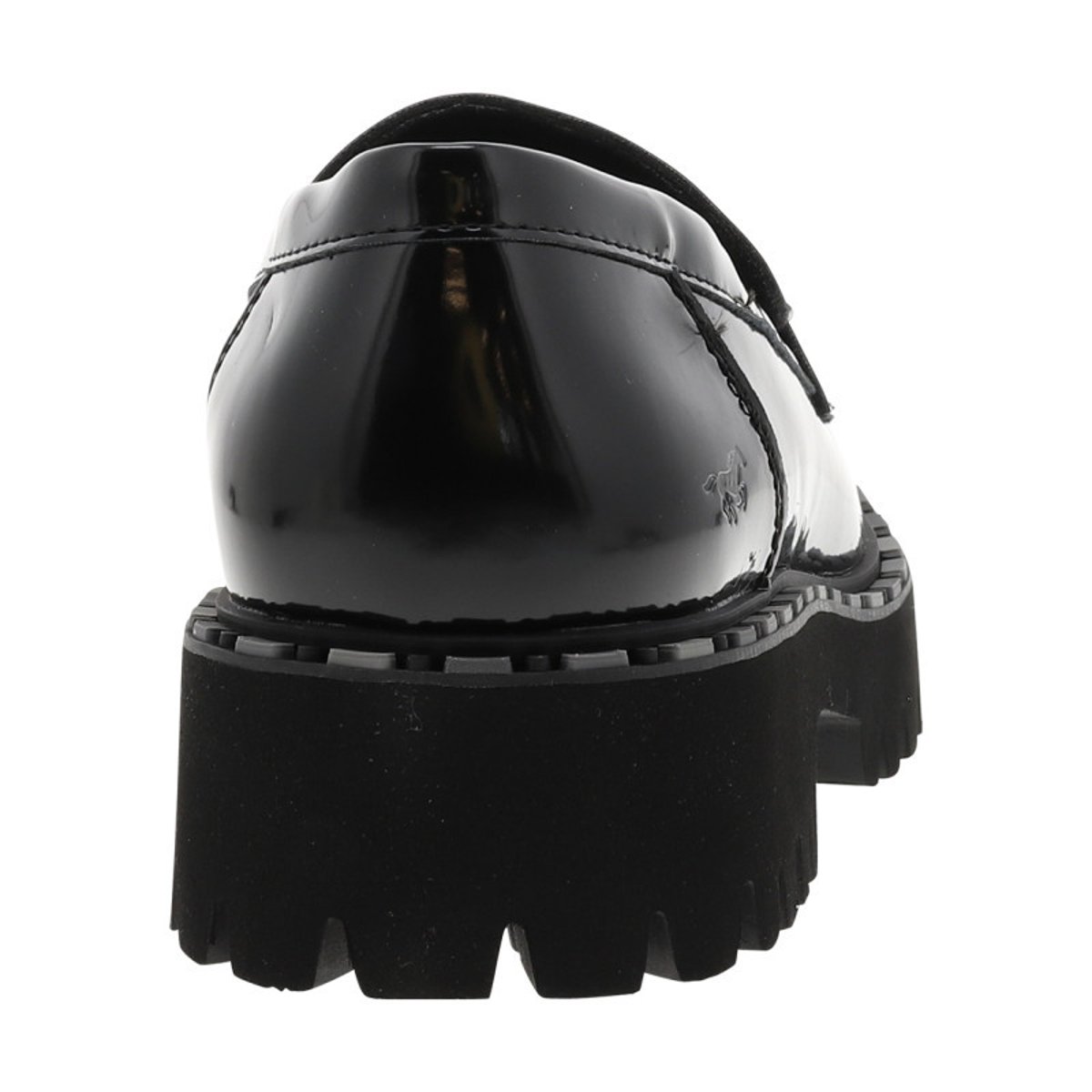 Mocassins noirs vernis avec un talon décroché bas et à slip-on noirs vernis, MUSTANG