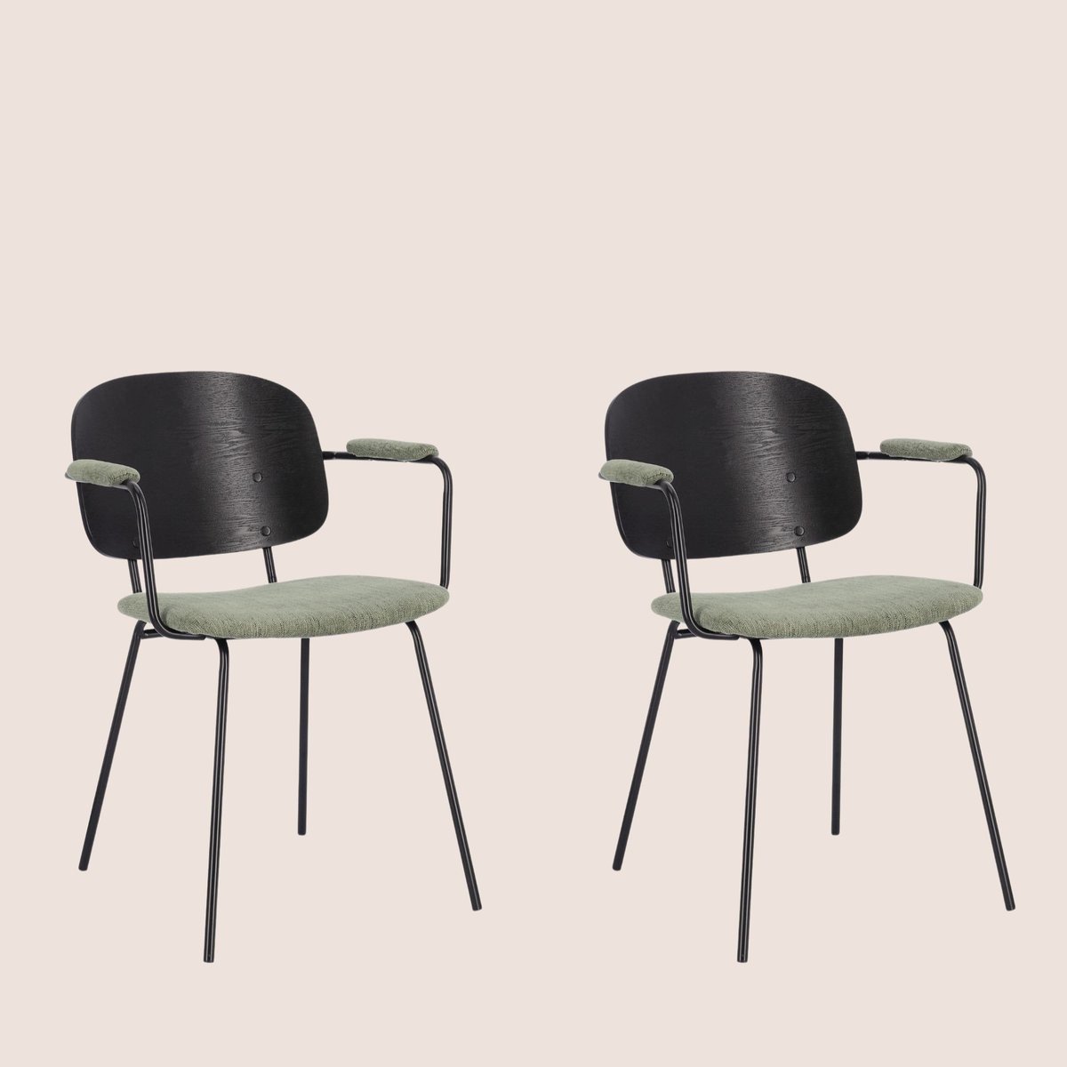 Chaises de salle à manger en bois accoudoirs tissu (lot de 2) - JADE vert, HELLIN, DEPUIS 1862