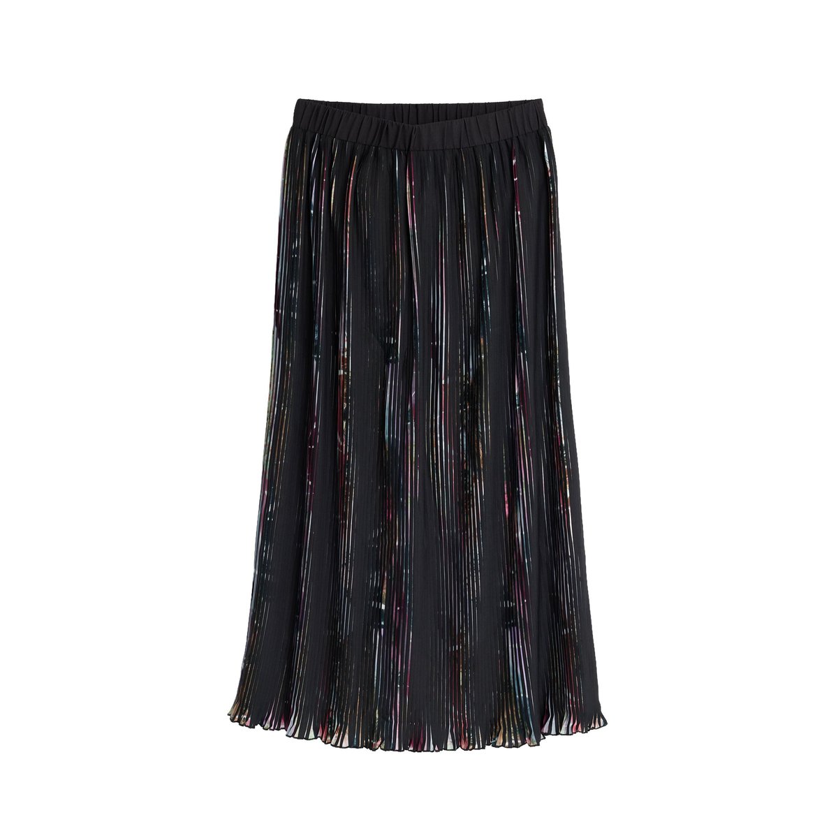 Jupe midi plissée à fleurs noir, DESIGUAL