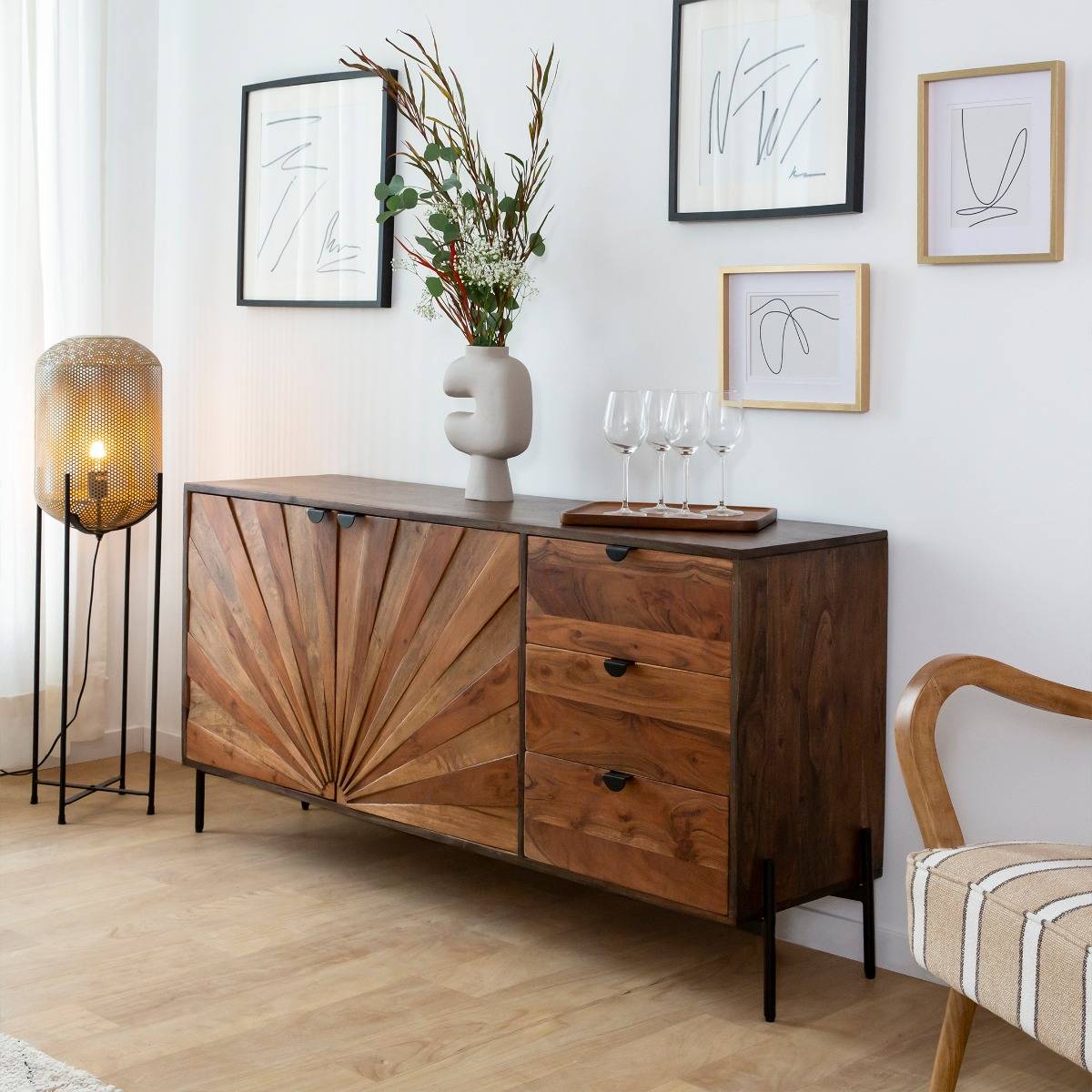 Buffet en bois d'acacia et métal ELVIRA bois foncé, MADE IN MEUBLES
