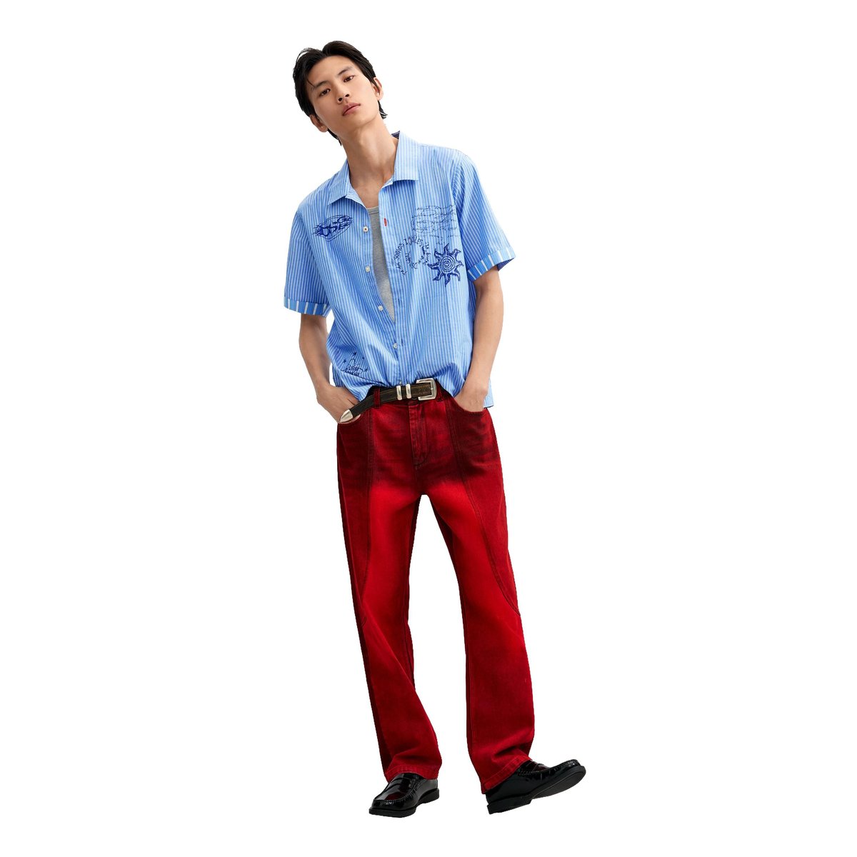 Chemise courte en coton imprimée bleu, DESIGUAL