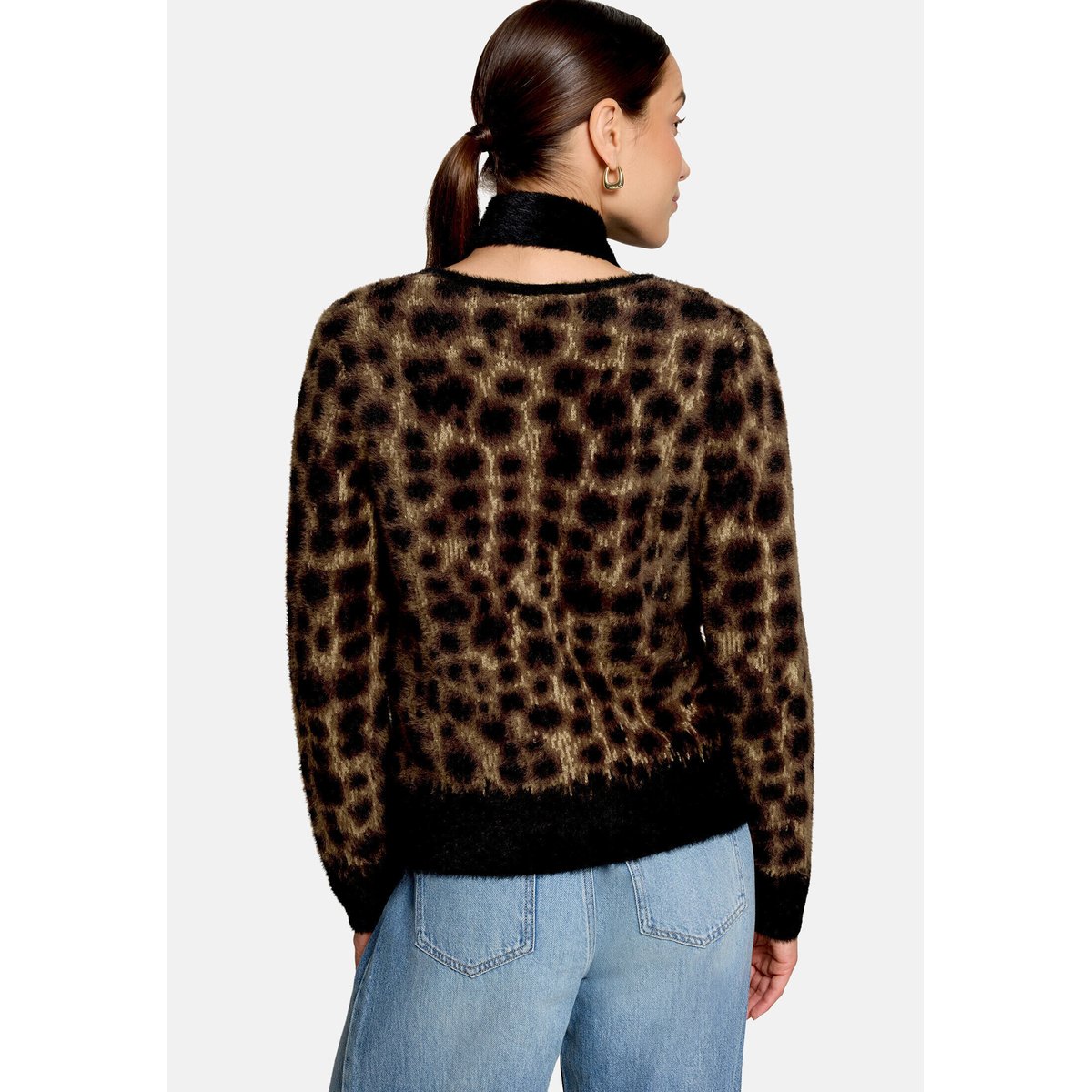 Cardigan en maille casual à motif jacquard patch black/brown, ZERO