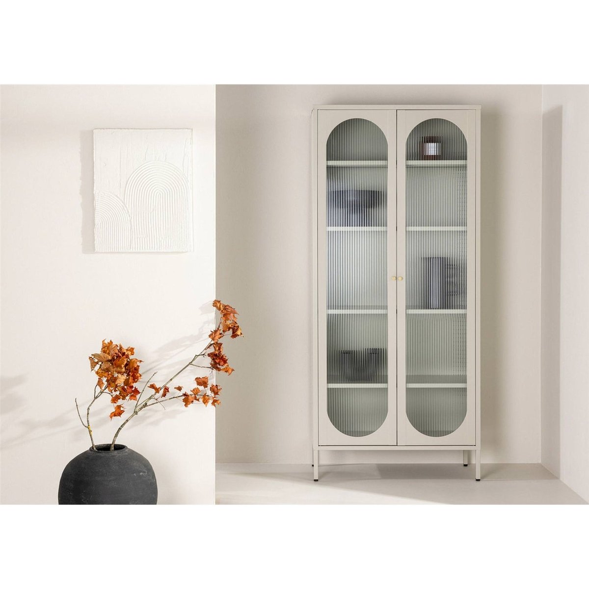 Vitrine haute 2 portes vitrées BEQUITI beige, RECOLLECTION