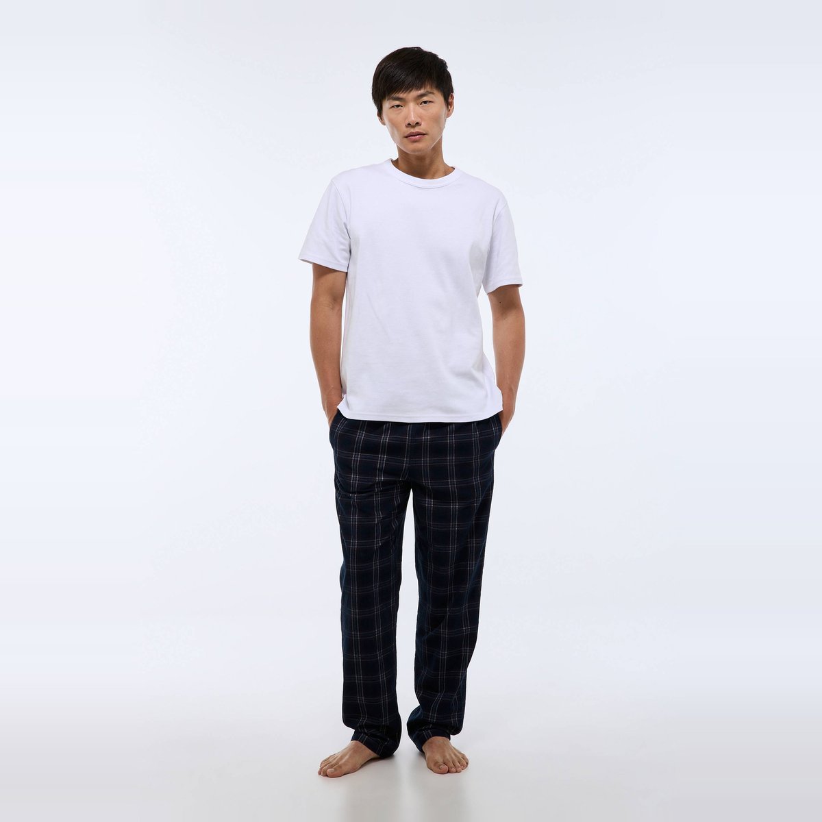 Pantalon en velours à carreaux marine, MONOPRIX