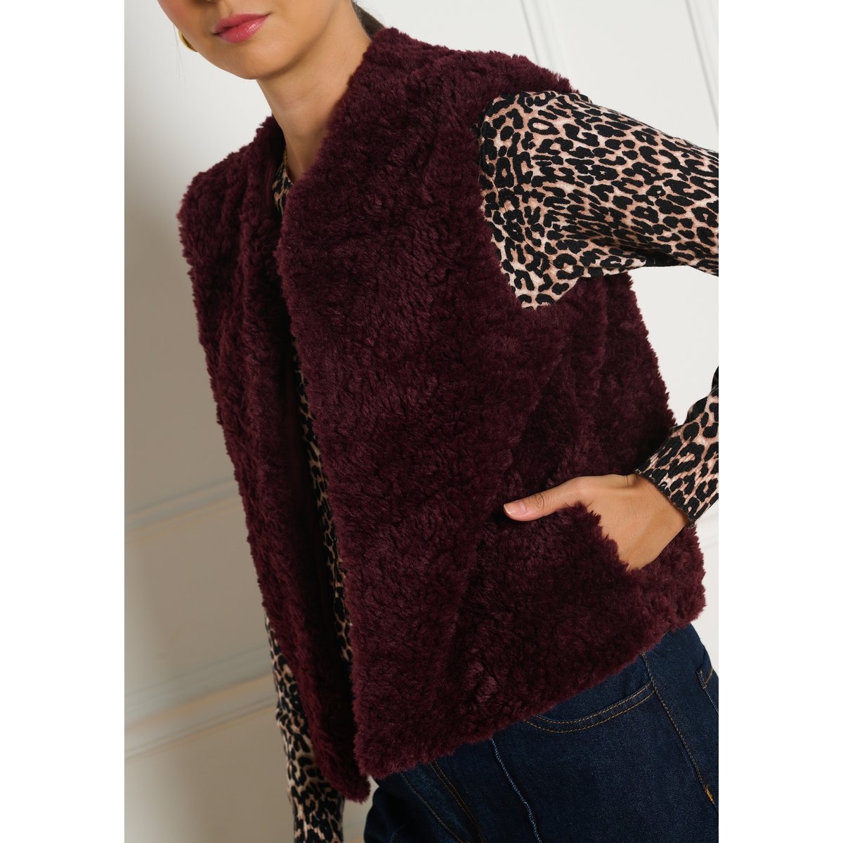 Veste sans manches teddy bordeau wine, LOLALIZA