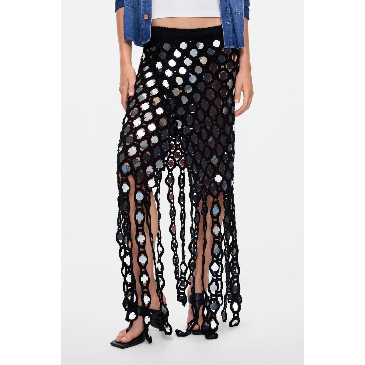 Paréo crochet paillettes noir, DESIGUAL