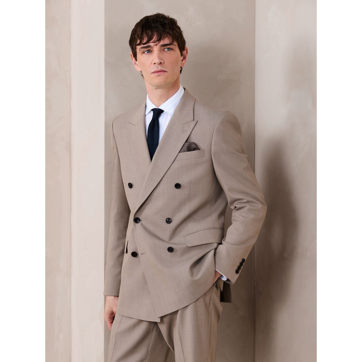 Veste de costume texturée en mérinos naturel, NEXT