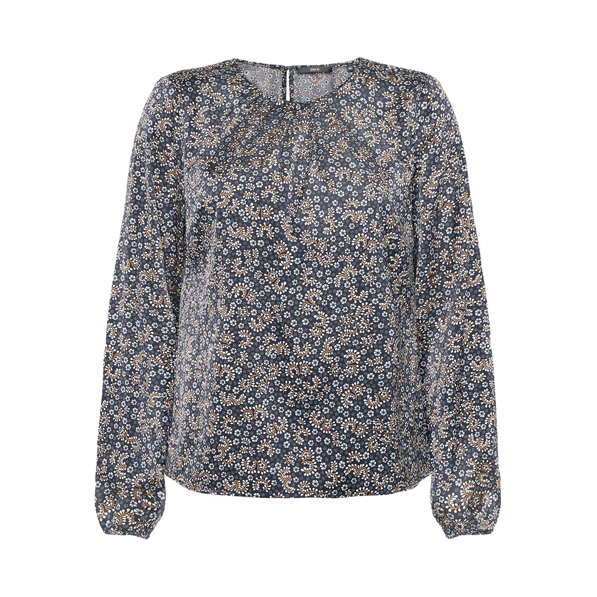 Satinbluse langarm mit blumen dark bluecream, ZERO