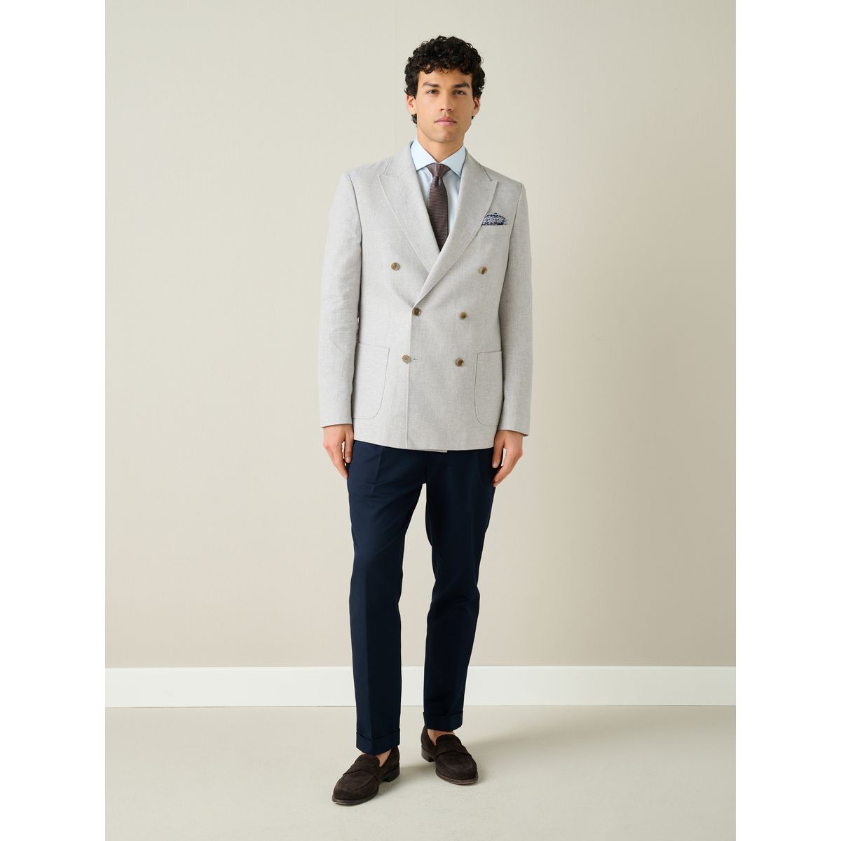 Blazer croisé en lin mélangé texturé gris clair, NEXT