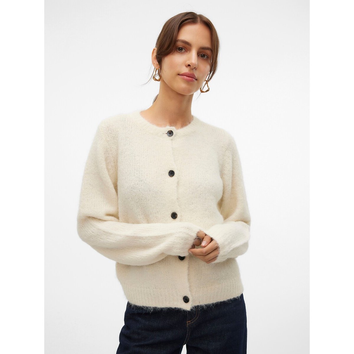Geknöpfte Weste mit Rundhalsausschnitt hellbeige, VERO MODA