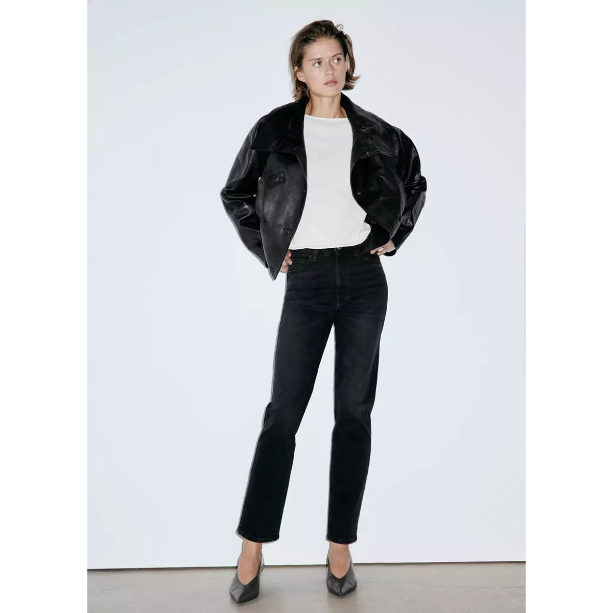 Jean Newmom confort taille haute black denim, MANGO