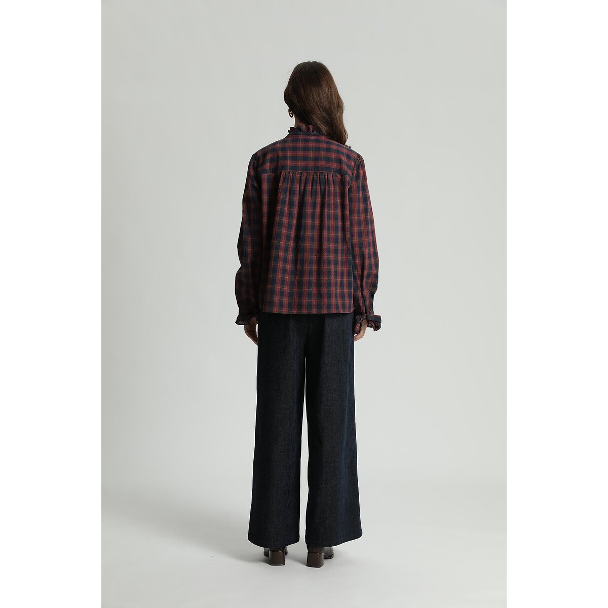 Chemisier à carreaux, col montant bleu/bordeaux, SEE U SOON