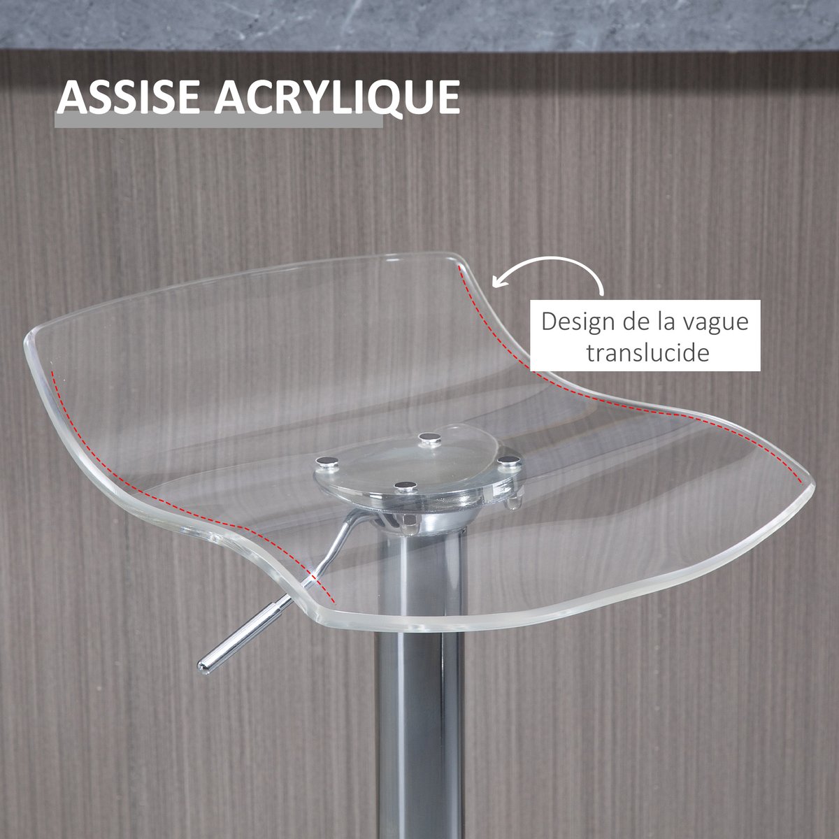 Tabouret de bar Acier Transparent transparent, argenté, HOMCOM