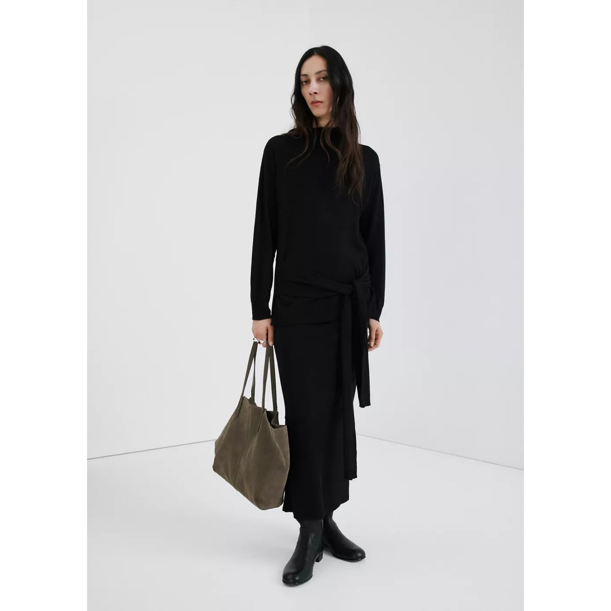 Pull-over maille col montant noir, MANGO