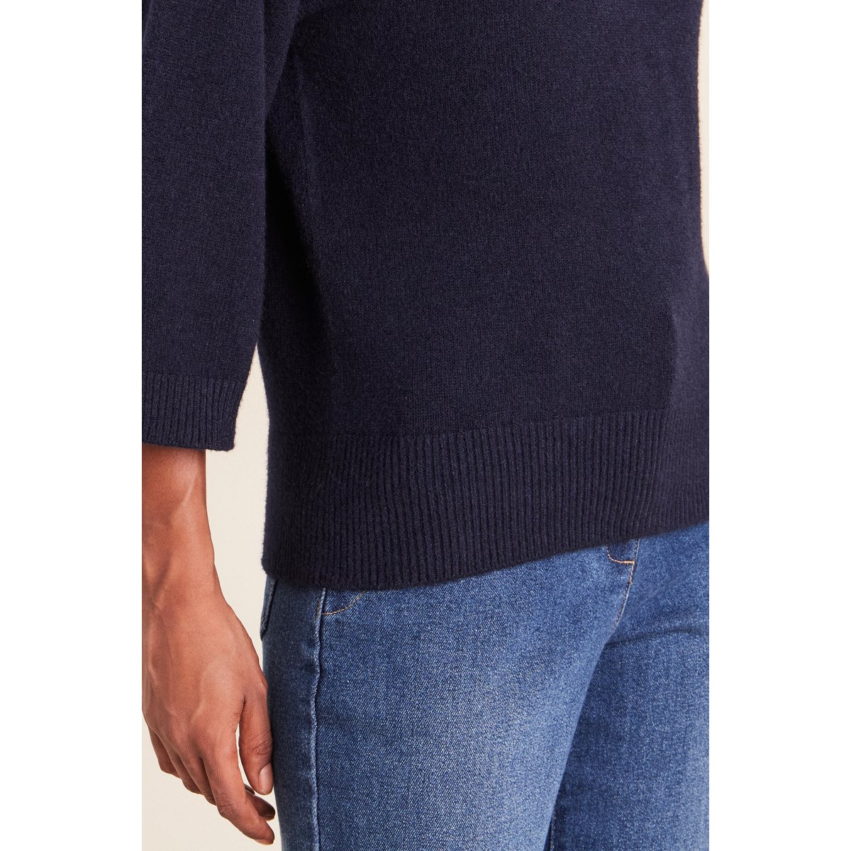 Pull droit col rond manches 3/4 bleu marine, BREAL