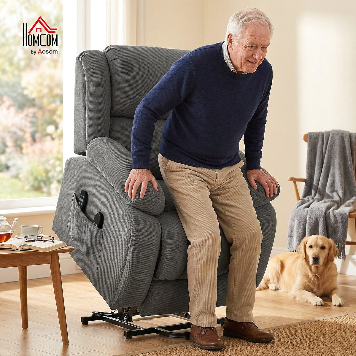 Fauteuil releveur multifonctionnel Velours gris, HOMCOM