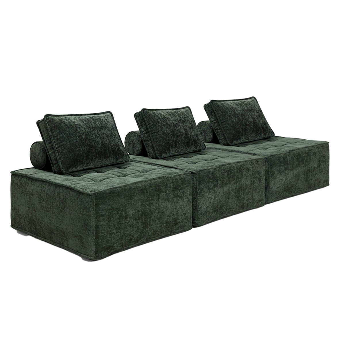 Lot de 3 fauteuils modulables en tissu type chauffeuse avec coussins, TIBY vert, OVIALA