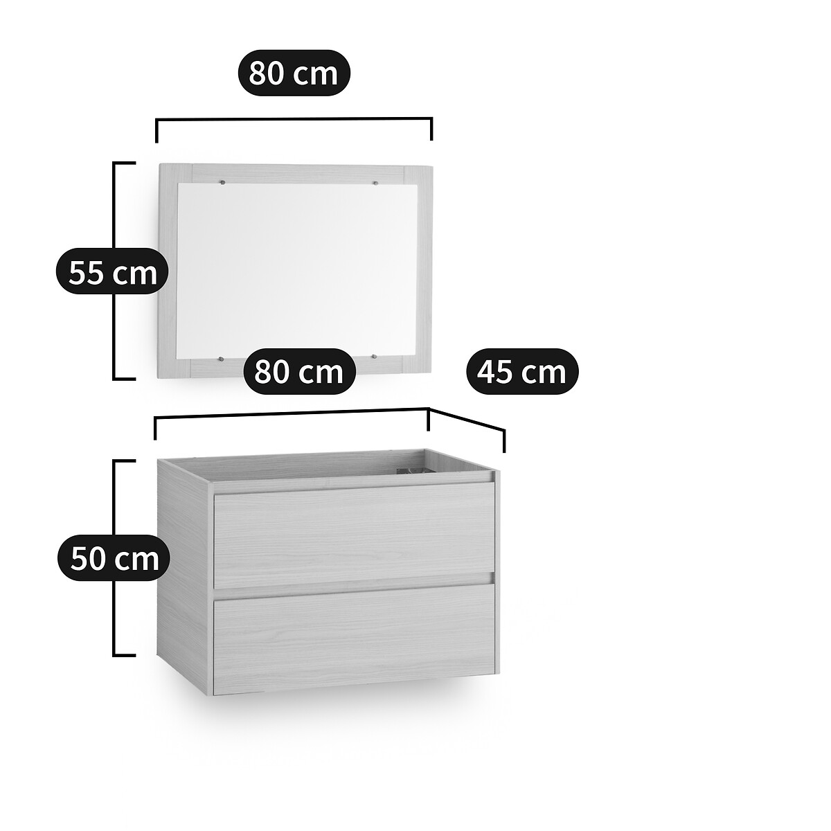 Meuble sous vasque suspendu + miroir L80 cm, Nirio effet chêne clair, LA REDOUTE INTERIEURS