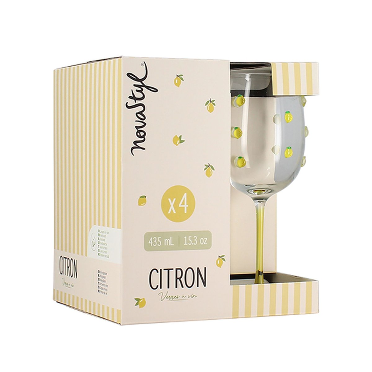 Lot de 4 verres à pied 43.5cl en verre, CITRON jaune-transparent, NOVASTYL