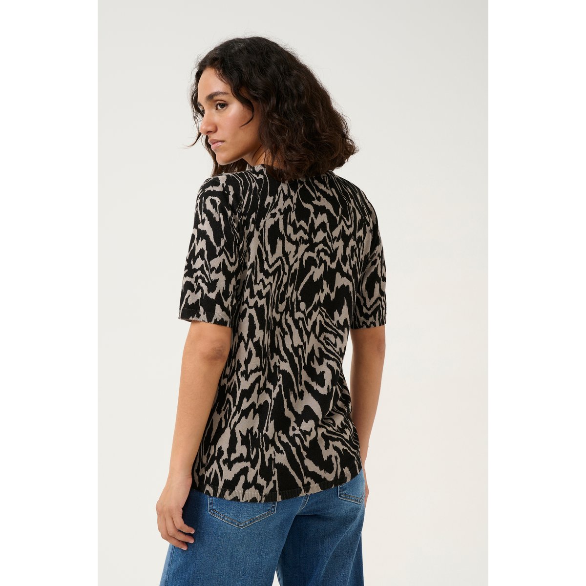 Pullover tricoté noir/elephant graphic lines, KAFFE