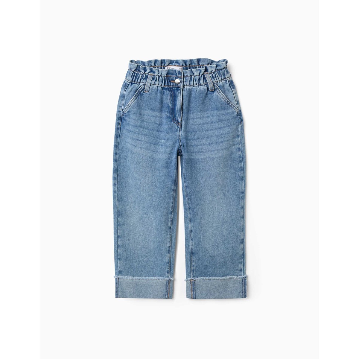 Jean en coton avec taille paperbag et ourlets repliés bleu, ZIPPY