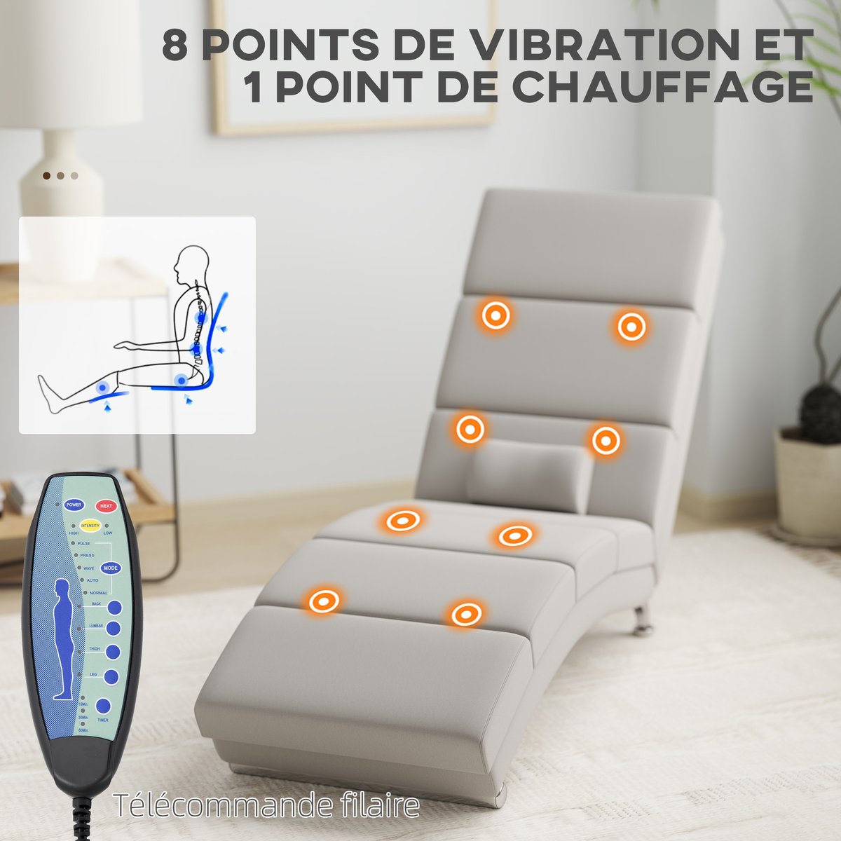 Fauteuil de massage inclinable Tissu effet crème, HOMCOM