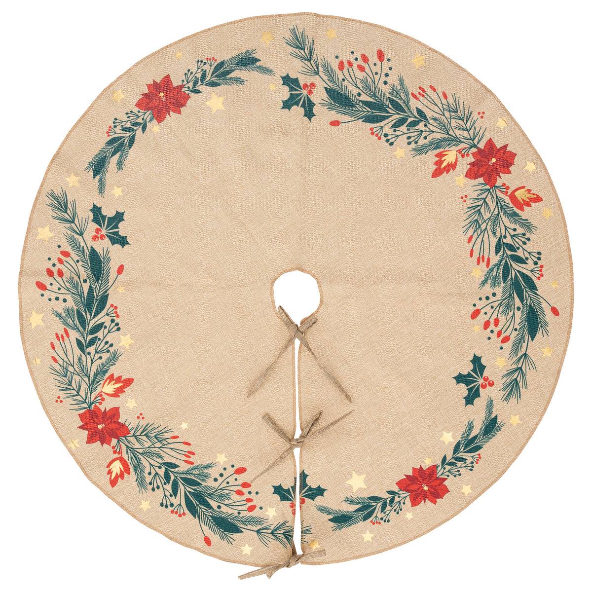 Tapis de sapin poinsettia D90cm beige ficelle, ATMOSPHERA