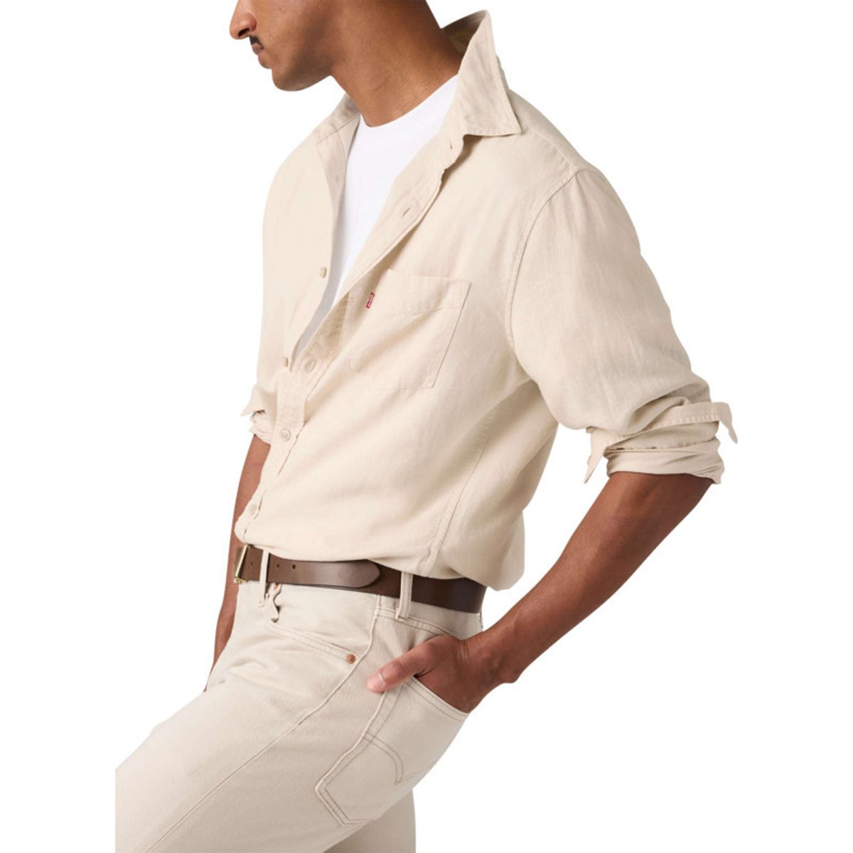 Chemise en coton beige à coupe droite pourvue d'un col à revers beige, LEVI'S